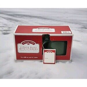 Holiday Time 2-Pack Mugs W/Tree Stirrers Green 16 Oz. Each W/Gift Tag BNIB!